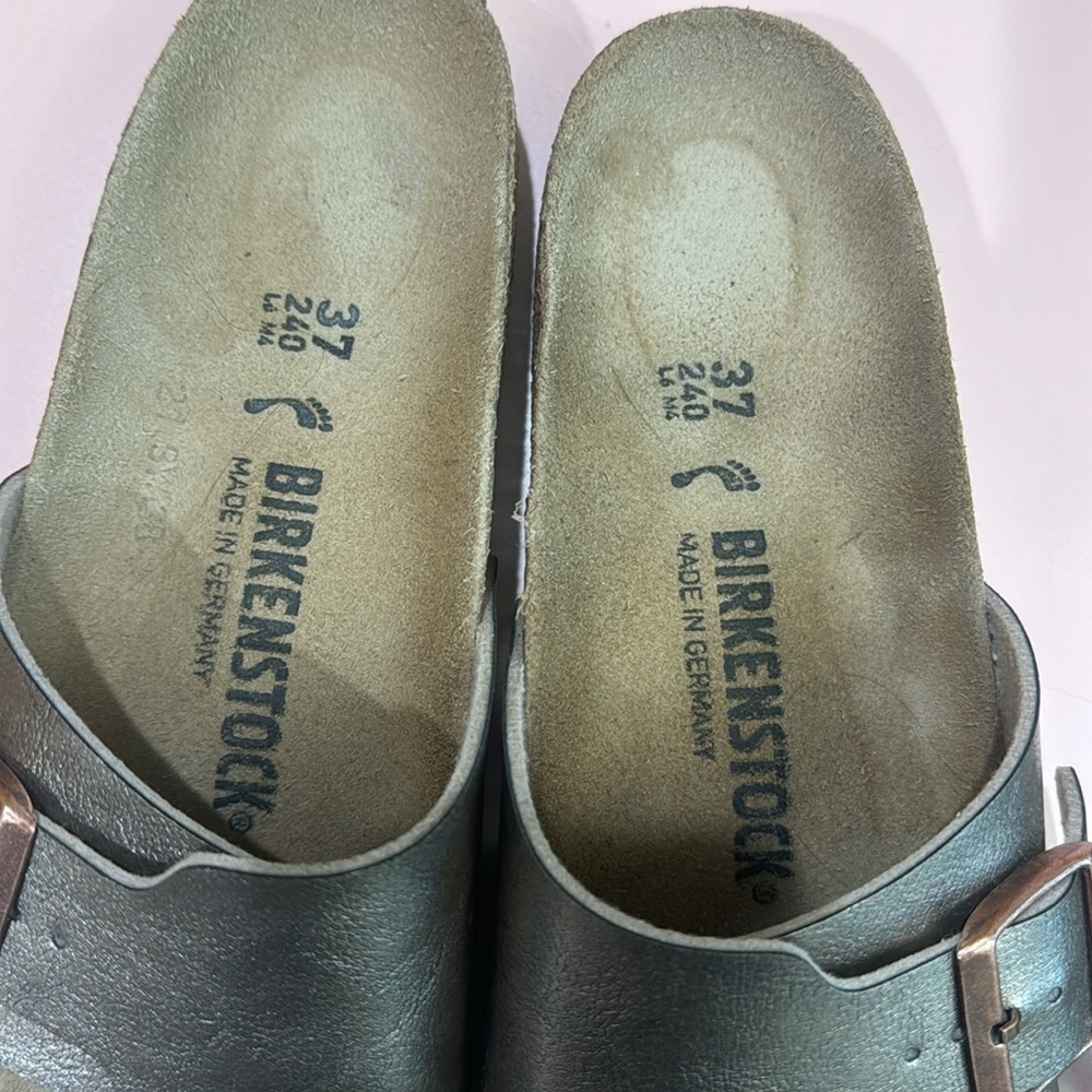 37 Birkenstock Slide Sandals Catalina Comfort Adjustable Strap Shiny Taupe Gold - Picture 3 of 7